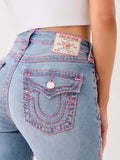 True Religion Skinny Jeans Women Y2k High Street Babes Low-Rise Pink Line Small-Footed Pants 68HZ