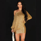 Autumn 2025 New Sexy Collar Shoulder Fashion Hot Bag Hip Dress Babes Waist Dress