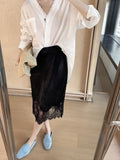 Summer New Imitation Acetic Acid Double-Sided Scursing Under The Hem Splicing Lace Three-Layer Half-Body Skirt