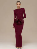 2025 Autumn And Winter New Pure Color Temperament Style Long Sleeves Crede Bagted Toss Dress
