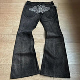 Vintage Embroidery Micro-Tipped Jeans Women High Street Punk Y2k Low-Rise Casual Drag Trousers 68HZ
