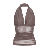 2025 Spring New Women's Clothing Solid Color Repair Street Fashion Hanging Neck Sexy Bare Waist Vest Woman 68HZ