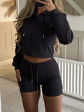 Dili Sports Long-Sleeved Sweat Shorts Two-Piece Trousers Women's 2025 Autumn And Winter