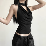 2025 Summer New Women's Clothing Solid Color Repair Street Fashion Hanging Neck Sexy Bare Waist Vest Woman 68HZ