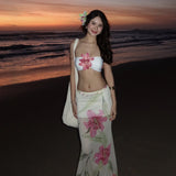 2025 Spring And Summer New Sexy Wrapped Chest High-Waisted Bag Hip Print Skirt Set 68HZ