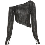 Autumn 2025 New Women's Solid Color Empathic Umbilical Fashion Irregular Slanted Shoulder Long-Sleeved T-Shirt 68HZ