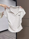 Pure Cotton Polo Collar Short-Sleeved T-Shirt Women's Summer Dress Large-Size Bottom T-Shirt Fat Mm Thin High-End Wrinkled Short Blouse