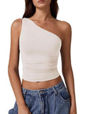 2025 Summer Women's New Sleeveless Shoulder Solid Color Repair Sexy Open-Enavel Vest T-Shirt