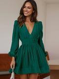 Wish Selling New Dress Women's V-Neck Elegant 100-Folded Dress Lotus Leaf Side French Dress