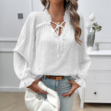 Dili T-Shirt Woman 2025 Autumn/Winter Elegance Elegant V-Neck Long Sleeve Blouse