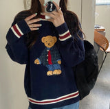 Korean Version Of The Plus Velvet Bear Sweater Y2k College Hoodie T-Shirt Loose Lazy Knitted Jersey Autumn And Winter New 68HZ