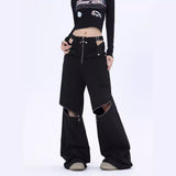 Spice Girls Black Workwear Trousers Y2k Harajuku Wind High Street Zipper Design Sensing Lai Casual Pants 68HZ