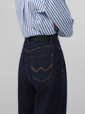 Spring Gem Blue-Legged Jeans High-Rise Retro Stripe Folded Shirt-Wearing Set