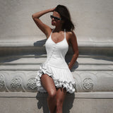 2025 Summer New Hot Girl Dress Slimming Wearing Thin Neck Lotus Side Single Buckle Dress