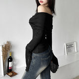 Spring 2025 New Women's Clothing Solid Color Style Fashion Collar Sexy Bare Back Long-Sleeved T-Shirt 68HZ