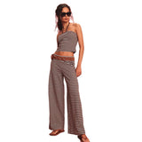 Sexy Self-Pairing Casual Striped Set Of Color Corset Tsets Fashion Tight Trousers Two-Piece Set 68HZ