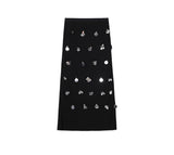 Heavy Industry Beads Knitted T-Shirt Two Sets Of H-Shaped Loose Half Skirt Light Beads Top