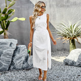 Dili Solid Color Dress 2025 Summer Long Sleeveless Vest Dress