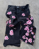 Vintage Trendy Cherry Blossom Embroidered Jeans Men And Women Y2k Harajuku Hip Hop Straight Tube Trousers 68HZ