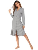Women's Homewear Pajamas Long Sleeve Striped Printed Clam Jacket Shirts Home Dresses Women