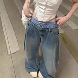 High Street Vibe Vintage Double-Waisted Jeans Women's New Relaxed Design Design Dragsuits For Autumn And Winter 68HZ