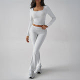 Dili 2025 Autumn And Winter Pure Color Casual Knitted Long-Sleeved Top Yoga Suit Two Pants Set