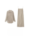 Summer Fairy Gas Around The Hazy Wrinkled Cotton Yarn ROW Style Temper Sunscreen Shirt + Sling Vest Skirt Suit