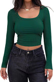 2025 Thread Pit Strip Repair Short Long-Sleeved Square Collar T-Shirt Girl With Hot Girl Casual