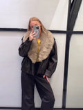 Autumn And Winter New Maillard Brown Collar Loose Locomotive Wind Leather Coat