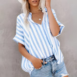 Dili 2025 Spring/Summer Leisure Commuter Print Striped Collider Short Sleeves R-Shirt Shirt Women's Clothing