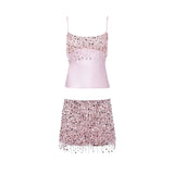 2025 New Short-Sleeved Sexy Sleeve Sling Short Skirt Set Summer Party Women's Dress