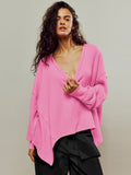 V-Necked Fashion Casual Waffling Shoulder Sleeves Sweater Movement Languid Autumn And Winter Top