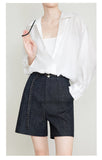 Cationic Imitation Denim Fabric Vest Women Summer Breathable Anti-Fleet Shorts Sleeveless Vest Vest Vest Vest Five-Point Trousers Set