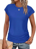 2025 Women's Top Fashion Folded Hat Sleeves Collar Short-Sleeved T-Shirt Solid Color Women's T-Shirt