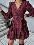 Dili 2025 Autumn And Winter Women's Dress Temperament Elegant V-Neck Print A Dress