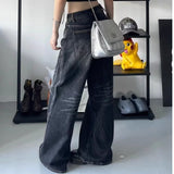 Micro-Thorn Jeans Women Y2k Street Retro Design Feel Large Loose Broad Leg Drag Long Pants 68HZ