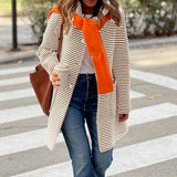 Dili 2025 Autumn And Winter New Temperament Striped Cardigan Knitted Long-Sleeved Jacket Women's Clothing