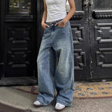 High Street Vibe Blue Jeans Women Y2k Water Wash Loose High-Waist Straight Trousers Tide 68HZ