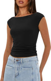 2025 Summer New Boat Collar Casual Fashion Folding Body Short Umbilical T-Shirt Girl