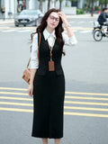 2026 Spring New Long-Term Korean Style Smart Wear Free Ironing Intelligent Waist Black Open Fork Vest Dress