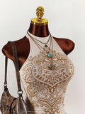New Fashion Pure Desire Hanging Neck Print Design Holiday Repair Sexy Multi-Layer Skirt Dress Dress Woman