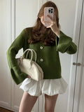 Ins Languid Horn Horn Collar Knitted Cardigan Women Simple Casual Loose Design Sweater Jacket 68HZ