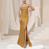 New Women's High-Waisted Sexy Glide Open Forked Bridesmaid Dress With Evening Dress