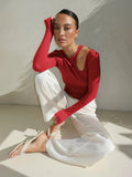 2025 Hot Sale Of High-End Autumn And Winter Sexy Hollow T-Shirt Women Irregular Collar With A Long-Sleeved Top