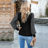Dili Women's Clothing 2025 Autumn And Winter Half-High-Collar Long-Sleeved Sleeves Spliced Knitted Top