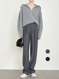 Tall Gray Suit Pants Old Money Style Pants Slim Leg Pants Niche Casual Straight Trousers Women