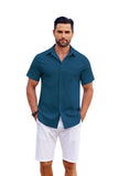 Summer New Men's Shirt Short Sleeve Thicken Elastic Wrinkled Loose Casual Cardigan Men's Top