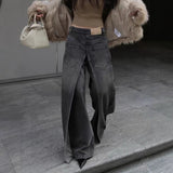 Vintage Deconstruction Style Is Two-Wear Jeans Women's Y2k High Street Design Feeling Length Leisure Wide Leg Pants Tide 68HZ