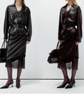 Temperament Sexy Lace Splicing Leather Skirt Design French Fashion Half-Body Hip Skirt