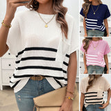 Dili Blouse Women's Temperament Round-Neck Striped Short-Sleeved Sweater